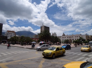 Galeras volcano from the main square. 